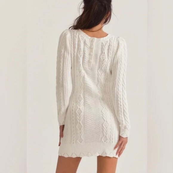 495$ LoveShackFancy Ivory Knit Mini Sweater Dress Long Sleeves Size XS White EUC - Picture 5 of 6